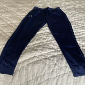 Men’s size small lightly fleece lined joggers in dark blue under armor